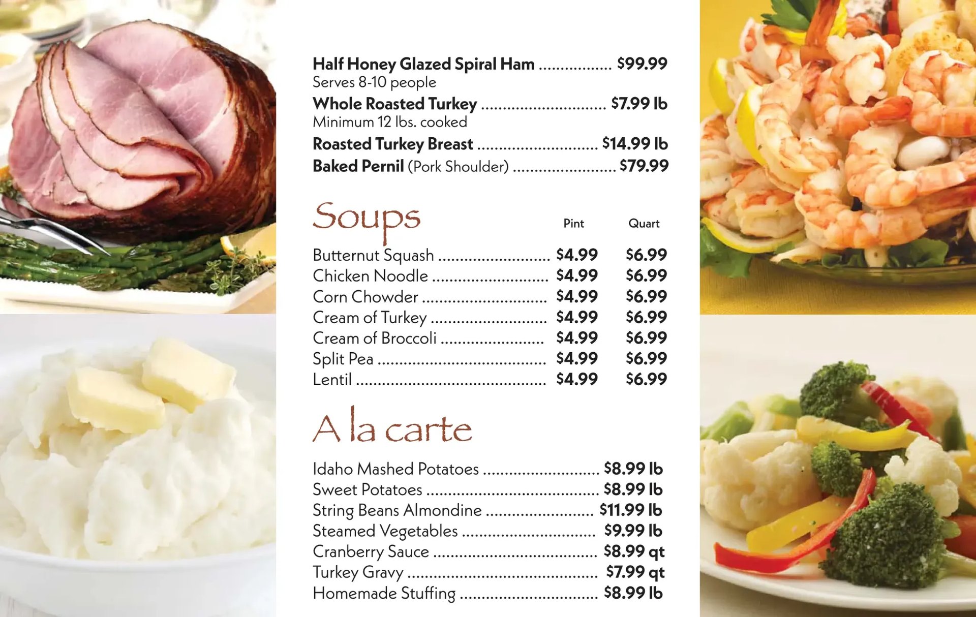 Holiday soups and à la carte menu panel